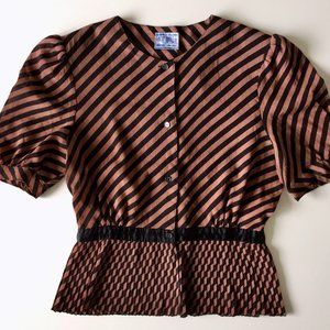 Vintage - Pleated Peplum Blouse with Metallic Stripes - XS/S